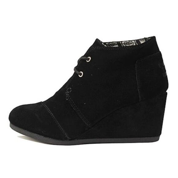 TOMS Womens Desert Wedge Black Suede Lace Boots Booties Size 7 - Picture 1 of 10
